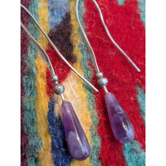 Vintage Sterling Amethyst Earrings, Handcrafted Purple Dangle Earrings - Picture 1 of 10
